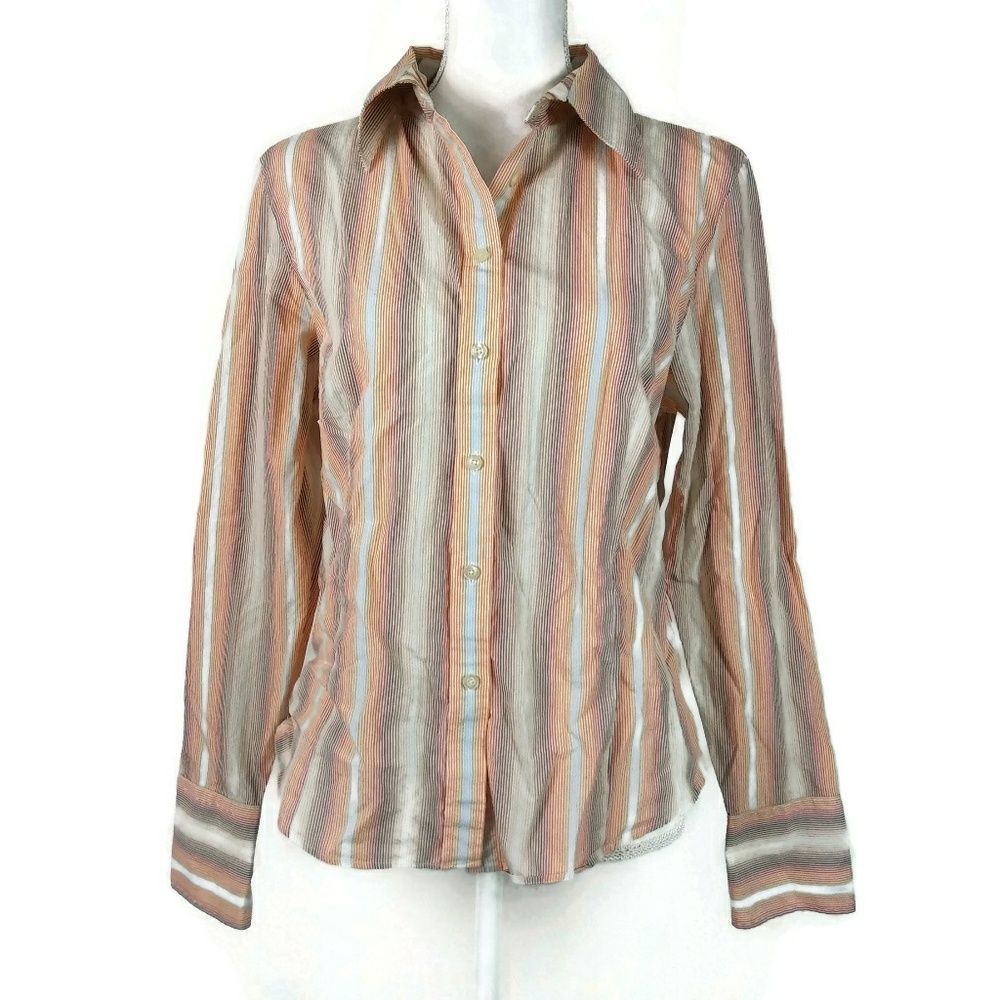 Womens ACORN Penstripe Ombre Button Up Shirt 12